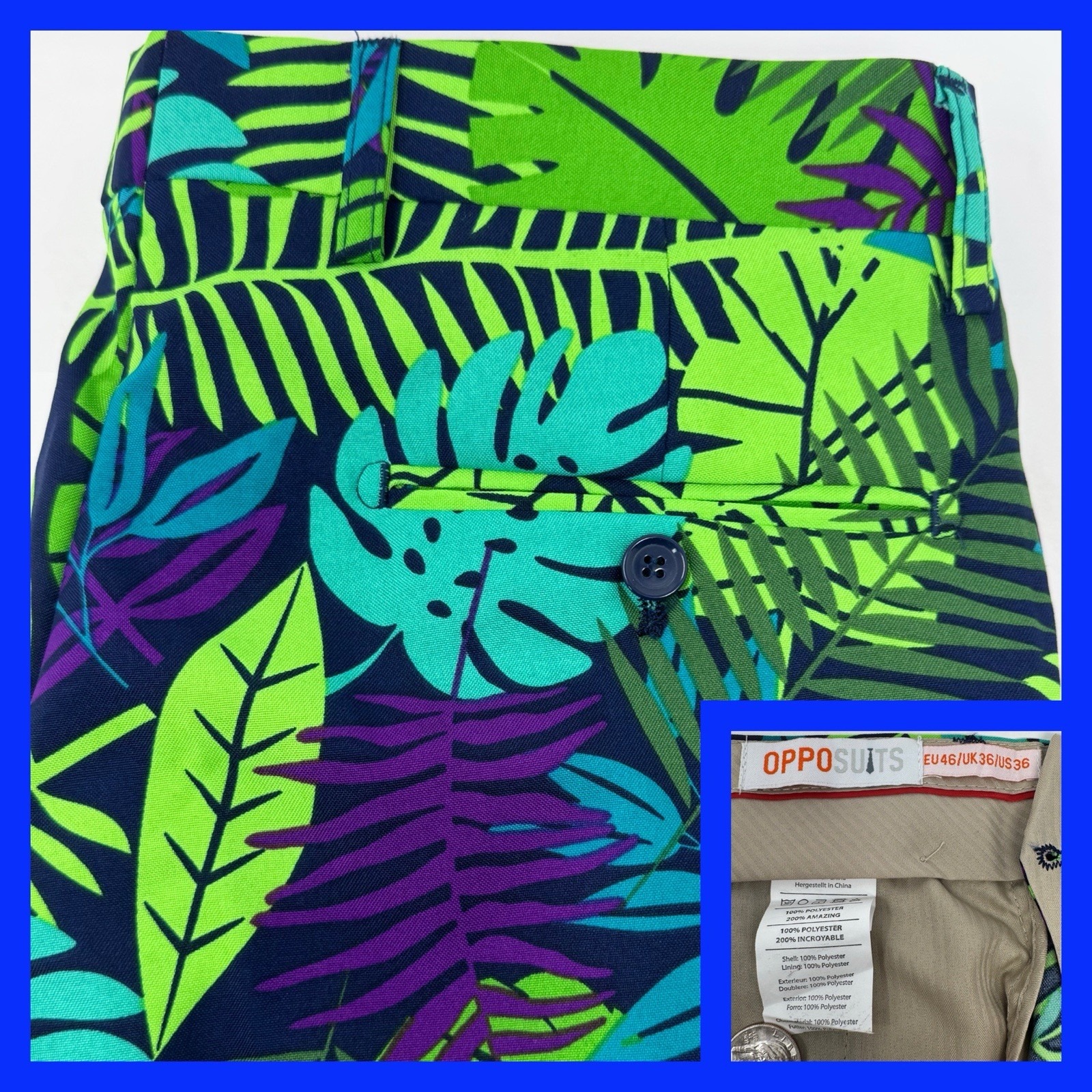Opposuit Palm Leaf Tropical Island Casual Awesome Pants Size Us 36